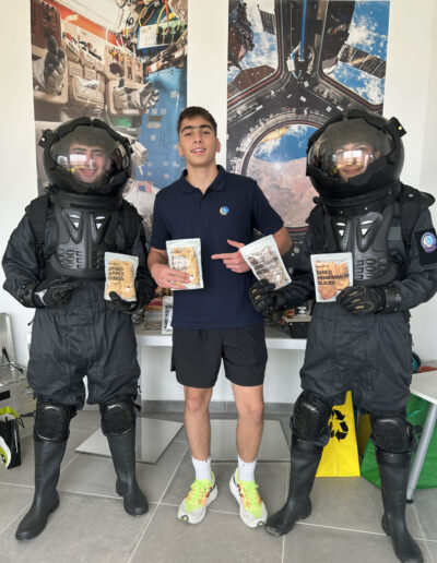 Anastasios, Nestoras and Fred showcasing the Space Food