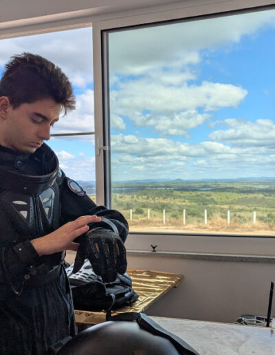 Ąžuolas testing out the Delta suit