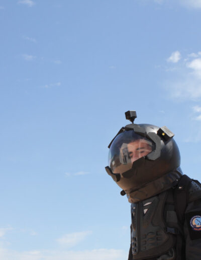 Alex with the Delta suit